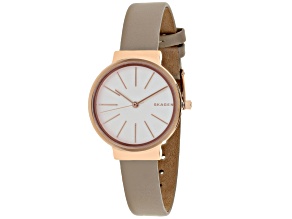 Skagen Women's Ancher White Dial with Rose Accents Cream Leather Strap Watch