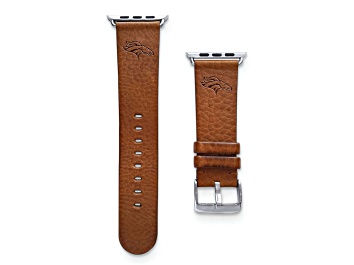 Picture of Gametime Denver Broncos Leather Band fits Apple Watch (38/40mm M/L Tan). Watch not included.