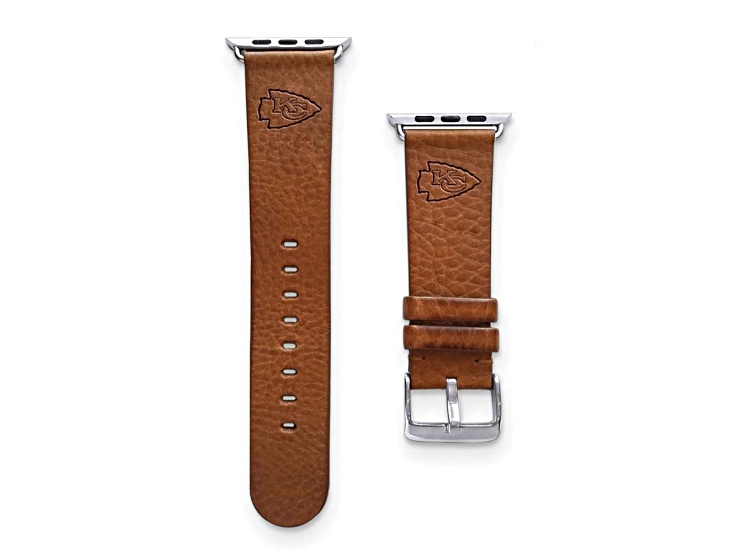 Gametime Kansas City Chiefs Leather Band fits Apple Watch (38/40mm M/L Tan). Watch not included.