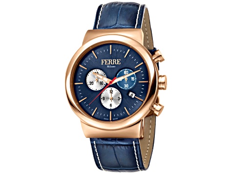 Ferre Milano Men's Classic Blue Leather Strap Watch