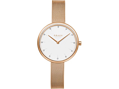 Obaku Women's Classic White Dial Rose Stainless Steel Mesh Band Watch