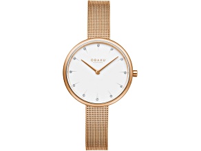 Obaku Women's Classic White Dial Rose Stainless Steel Mesh Band Watch