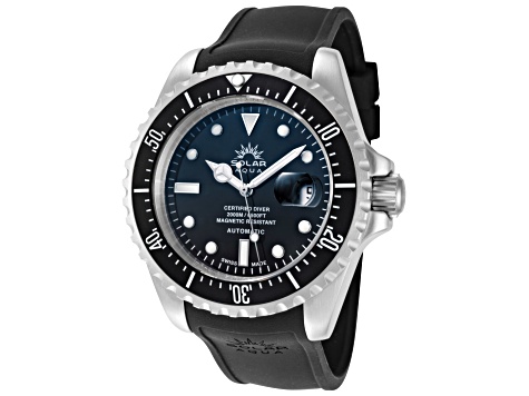 Solar Aqua Men's Deep Bay 45mm Blue and Black Dial Automatic Watch, Blue Dial, Black Bezel