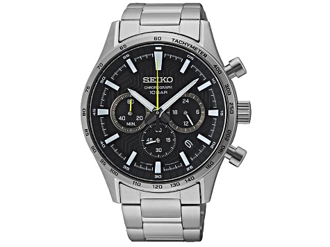 Seiko Men's Chronograph Black Dial with White Accents Stainless Steel Watch