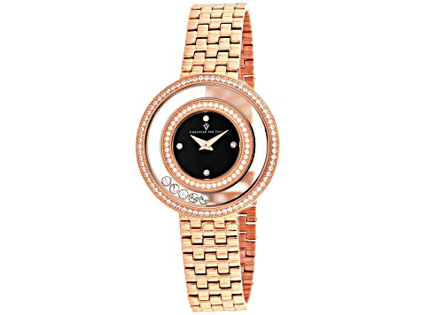 Christian Van Sant Women's Gracieuse Black Dial, Rose Stainless Steel Watch