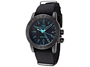 Glycine Men's Airman Worldtimer 42mm Quartz Black Dial Blue Hands Black Strap Watch