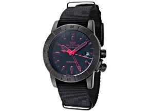 Glycine Men's Airman Worldtimer 42mm Quartz Black Dial Red Hands Black Strap Watch