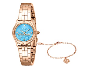 Just Cavalli Raffinata 26mm Rose Stainless Steel Blue Dial Quartz Watch with Bracelet Set