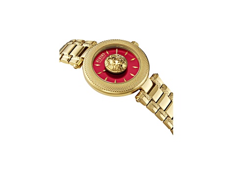 Versus Versace Brick Lane Womens Watch 36mm Gold Tone Case Red