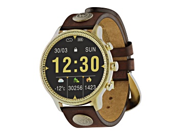 Picture of Wrangler Smart Watch Round Antique Gold Tone with Brown Wrangler Rivet Strap