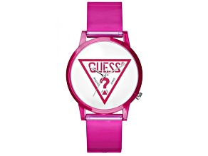 Guess Women's Classic White Dial with Pink Accents, Pink Rubber Strap Watch