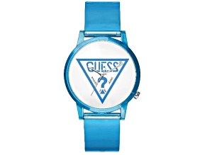 Guess Women's Classic White Dial with Blue Accents, Blue Rubber Strap Watch
