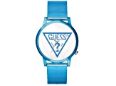 Guess Women's Classic White Dial with Blue Accents, Blue Rubber Strap Watch
