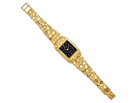 10k Yellow Gold Black 27x47mm Dial Square Face Nugget Watch