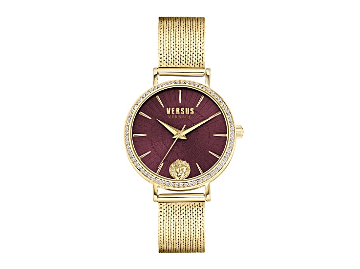 Versus Versace Mar Vista Womens Watch 34mm Gold Tone Case Burgundy