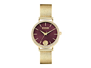 Versus Versace Mar Vista Womens Watch 34mm Gold Tone Case Burgundy Enamel Dial Gold Tone Bracelet