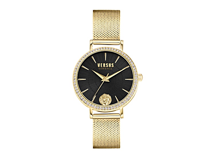 Versus Versace Mar Vista Womens Watch 34mm Gold Tone Case Blue Enamel Dial Gold Tone Bracelet