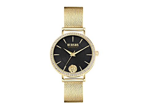 Versus Versace Mar Vista Womens Watch 34mm Gold Tone Case Blue Enamel Dial Gold Tone Bracelet