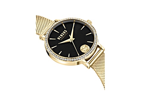 Versus Versace Mar Vista Womens Watch 34mm Gold Tone Case Blue Enamel Dial Gold Tone Bracelet
