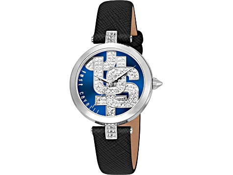 Just Cavalli Women's Maiuscola White Dial, Black Leather Strap Watch