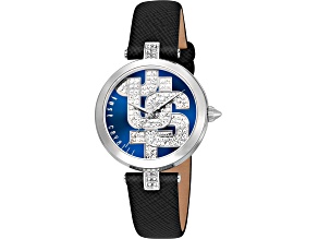 Just Cavalli Women's Maiuscola White Dial, Black Leather Strap Watch