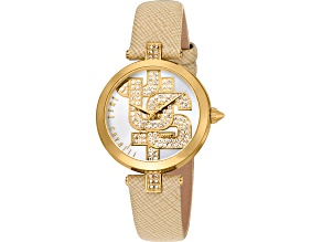 Just Cavalli Women's Maiuscola White Dial, Beige Leather Strap Watch
