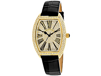 Picture of Christian Van Sant Women's Chic Yellow Dial, Black Leather Strap Watch