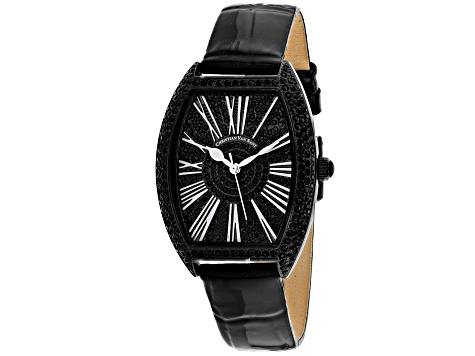 Christian Van Sant Women's Chic Black Dial, Black Leather Strap Watch