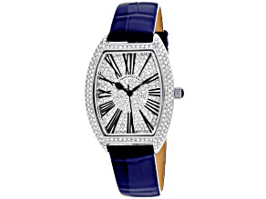 Christian Van Sant Women's Chic White Dial, Blue Leather Strap Watch