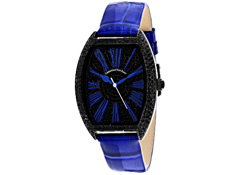 Christian Van Sant Women's Chic Black Dial, Blue Leather Strap Watch