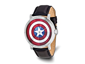 Marvel Captain America Adult Size Black Leather Band Watch