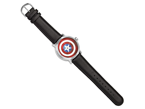 Marvel Captain America Adult Size Black Leather Band Watch