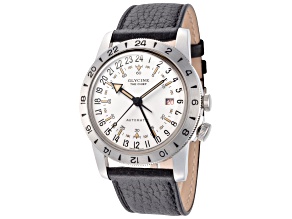 Glycine Men's Airman The Chief Vintage 40mm Automatic Watch with Black Leather Strap, White Dial
