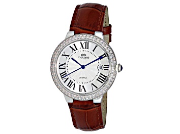 Picture of Oniss Women's Glam Collection White Bezel, Brown Leather Strap Watch