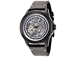Thomas Earnshaw Men's Murray Skeleton 43mm Automatic Black Dial Black Leather Strap Watch