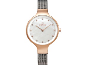 Obaku Women's Rose Mother-Of-Pearl Dial Rose Accents Stainless Steel Mesh Band Watch
