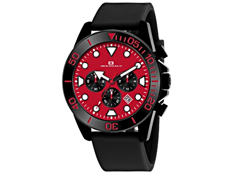 Oceanaut Men's Naval Red Dial, Black Silicone Watch