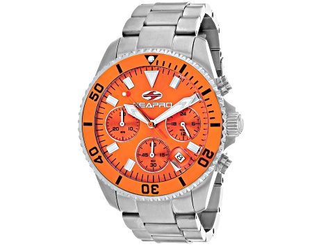 Seapro Men's Scuba 200 Chrono Orange Dial, Stainless Steel Watch