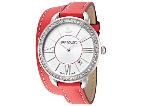 Swarovski Women's Alia Day Double Tour 37mm Quartz White Dial Red Leather Strap Watch