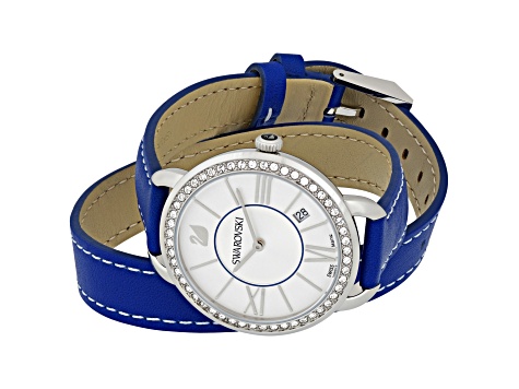 Swarovski Women's Alia Day Double Tour 37mm Quartz White Dial Blue Leather Strap Watch