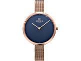 Obaku Women's Classic Blue Dial Rose Stainless Steel Mesh Band Watch