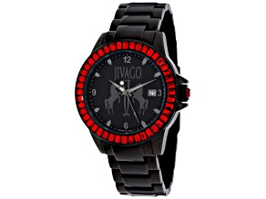 Jivago Women's Folie Red Crystal Bezel Black Stainless Steel Watch