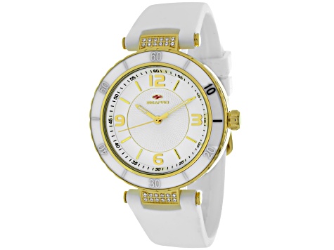 Seapro Women's Seductive White Dial and Bezel with Yellow Accents, White Silicone Strap Watch