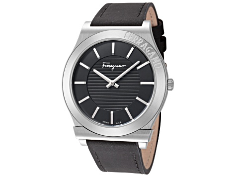 Salvatore Ferragamo Watches Gancini Leather-Strap Watch - Black