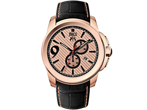 Jivago Men's Gliese Rose and Black Dial, Black Leather Strap Watch