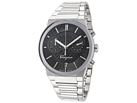 Ferragamo Men's Sapphire 41mm Quartz Black Dial Stainless Steel Watch