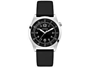 Guess Men's Classic Black Dial Stainless Steel Bezel Black Rubber Strap Watch