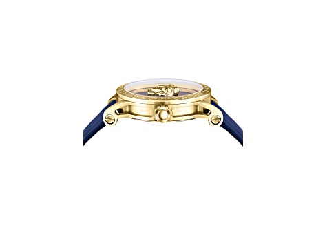 V-Code Mens Watch 43mm Gold Tone Case Blue Guilloché Dial Calf