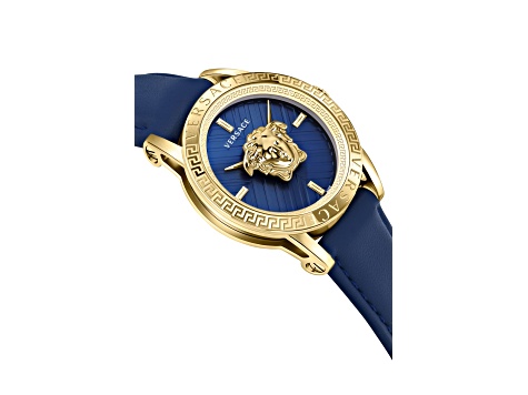 V-Code Mens Watch 43mm Gold Tone Case Blue Guilloché Dial Calf