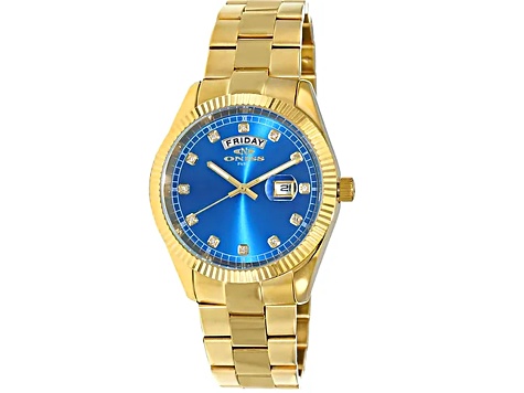 Oniss Men s Admiral Blue Dial Yellow Stainless Steel Bracelet Watch 16GMBA JTV